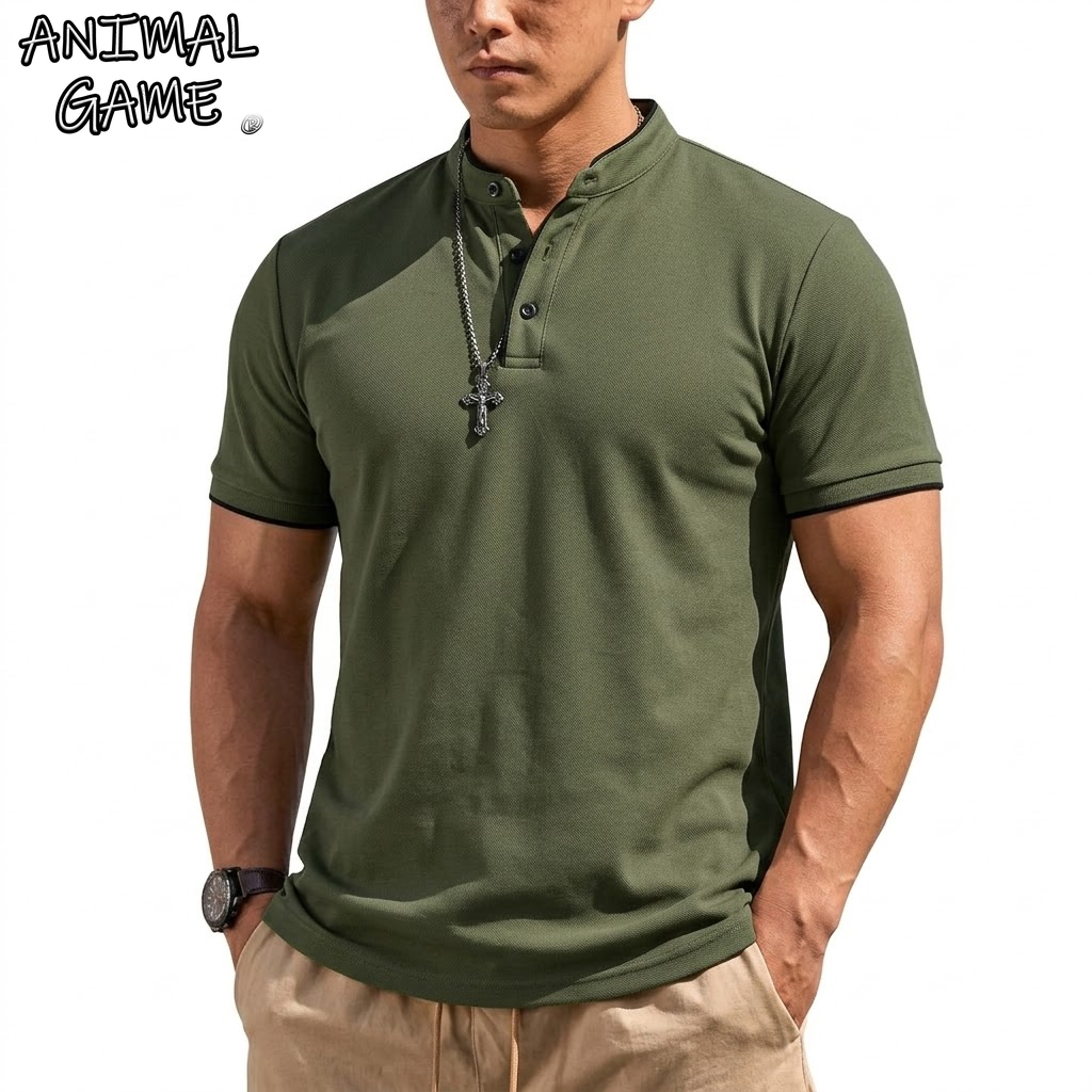 Summer Clothing Guys - Maglietta Henley Estiva a Maniche Corte