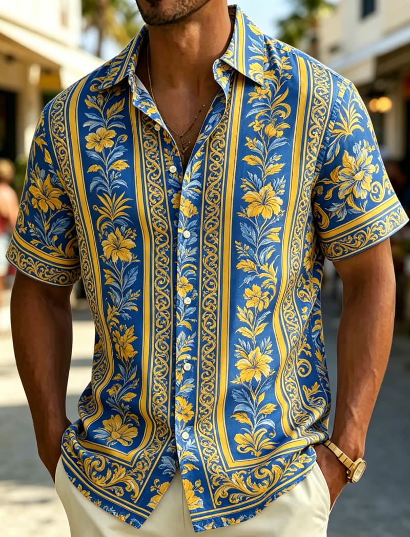 Summer Clothing Resort - Camicia da Uomo a Maniche Corte